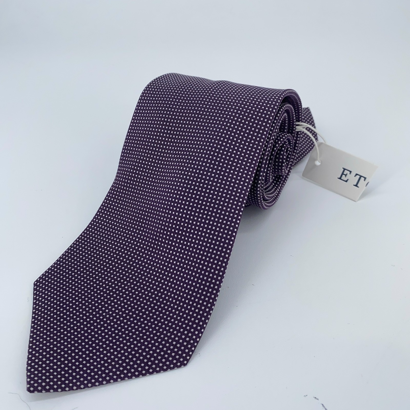 Eton Tie Men One Size Purple Polka Dot Silk Classic Fit Necktie England Made